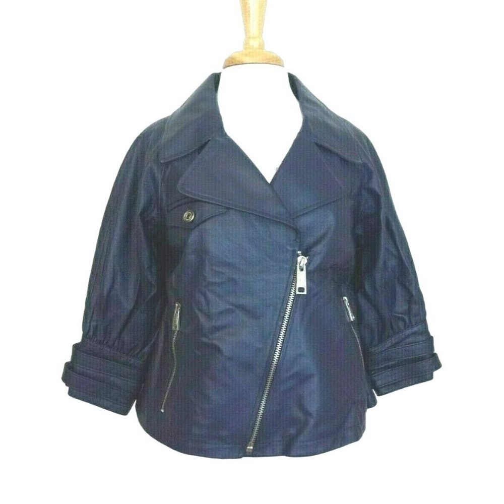 Justsweet Jacket Womens Size Medium Dark Royal Blue Leather Zippers 3/4 Sleeve